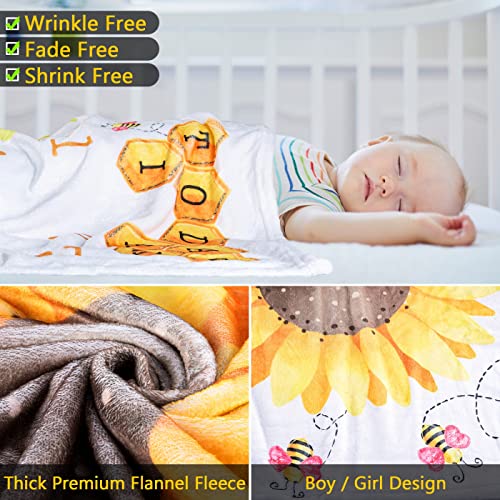 SUKOON Sunflower Monthly Milestone Blankets for Baby Boy/Girl | 47 x 40 inch | Bumblebee Age Photo Blanket with Marker and Bibs - Perfect Addition to The Baby Photo Album