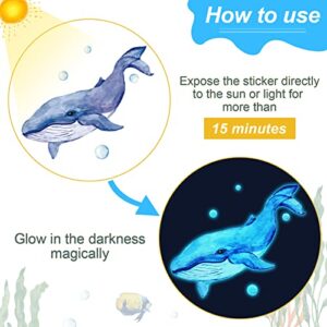 Glow in The Dark Under The Sea Wall Decals Glowing Ocean World Themed Wall Stickers Sea Turtle Seaweed Jellyfish Removable Wall Decor for Bathroom Bedroom Nursery Toddler Kids Boys Girls Room