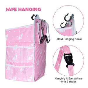 Selbor Baby Nursery Organizer and Diaper Caddy, Hanging Diaper Stacker Storage for Changing Table, Crib, Playard - Nursery Organization for Newborn (Pink Starry Elephant, Bottle Cooler Included)