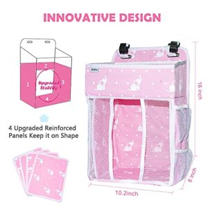 Selbor Baby Nursery Organizer and Diaper Caddy, Hanging Diaper Stacker Storage for Changing Table, Crib, Playard - Nursery Organization for Newborn (Pink Starry Elephant, Bottle Cooler Included)