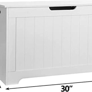 Saicool Wooden Storage Toy Chests, 30in Storage Toy Box with 2 Safety Hinge 30 inches Kids Wooden Toy Chest Storage Space for Bedroom Playroom and Living Room (White)