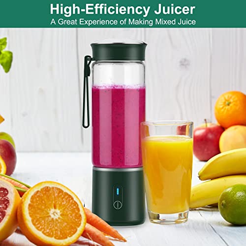 Portable Blender,Personal Hand Smoothie Travel Blender Cup, Fruit Mixer, 7.4V Bigger Motor Mini Blender for Fruit Juice,Milk Shakes,Baby Food, 400ML, Rechargeable,New Sharp 6 Blades for Great Mixing (Green)