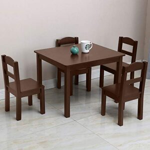 LBLWJD Kids Wood Table and Chair Set (4 Chairs Included) - Children's Furniture Ideal for Arts & Crafts, Snack Time, Homeschooling, Homework & More (Espresso)