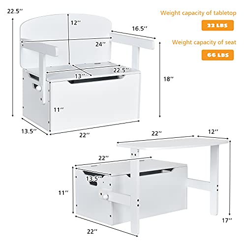 Costzon Kids Table and Chair Set, Convertible Toy Storage Bench with Built-in Handle for Kindergarten, Preschool, Kids Room, Playroom, Wood Reading Nook for Toddler Boys Girls Ages 3 to 7