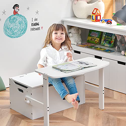 Costzon Kids Table and Chair Set, Convertible Toy Storage Bench with Built-in Handle for Kindergarten, Preschool, Kids Room, Playroom, Wood Reading Nook for Toddler Boys Girls Ages 3 to 7
