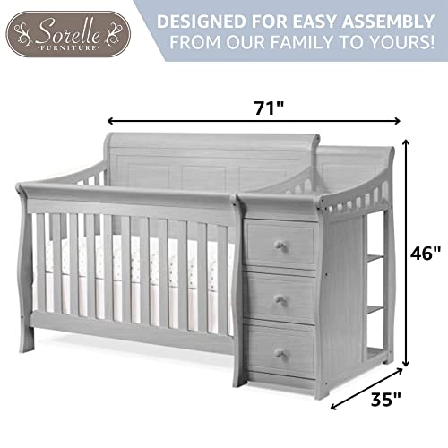 Sorelle Furniture Princeton Elite Crib and Changer with Solid Panel Back Classic -in- Convertible Diaper Changing Table Non-Toxic Finish Wooden Baby Bed Toddler Full-Size Nursery - Weathered Grey