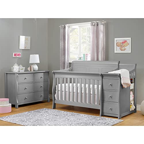 Sorelle Furniture Princeton Elite Crib and Changer with Solid Panel Back Classic -in- Convertible Diaper Changing Table Non-Toxic Finish Wooden Baby Bed Toddler Full-Size Nursery - Weathered Grey