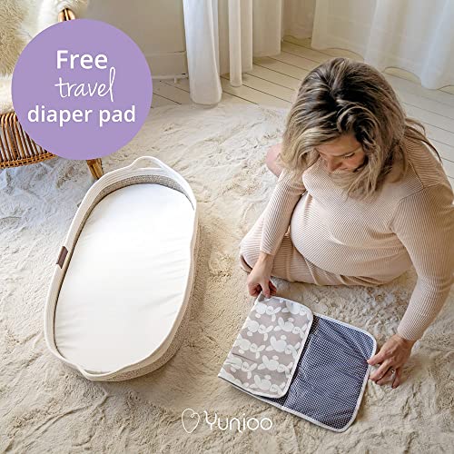 Yunioo Deluxe Baby Changing Basket with Extra Travel Diaper pad, Foam Changing pad and Water Repellent Cover, Cotton Rope Moses Basket, Changing Table Topper for Dresser (Sydney White Beige)