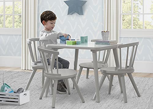 Delta Children Windsor Kids Wood Table and Chair Set (4 Chairs Included) - Ideal for Arts & Crafts, Snack Time, Homeschooling, Homework & More, Grey