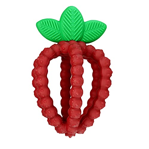 RaZbaby Silicone Infant & Baby Teething Toy, Textured BerryBumps Soothe Babies’ Sore Gums, RaZberry Bites Relief Teether, Back & Front Teeth, BPA Free, Easy to Hold, Fruit Shape for Babies 3M+ - Red