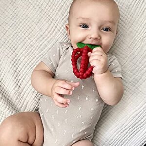 RaZbaby Silicone Infant & Baby Teething Toy, Textured BerryBumps Soothe Babies’ Sore Gums, RaZberry Bites Relief Teether, Back & Front Teeth, BPA Free, Easy to Hold, Fruit Shape for Babies 3M+ - Red