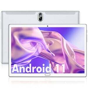 tablet 10.1 inch android 11.0 tablet, 64gb rom + 4gb ram octa-core processor 4g phone call tablet, 1080p fhd ips, 13mp camera, 128gb expand support, dual sim slot | wifi | gps | bluetooth (silver)