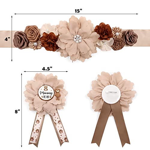 Brown Teddy Bear Maternity Sash Kit Mom to Be Daddy to Be Corsage Pins Bear Theme Baby Shower Decorations Teddy Bear Belly Belt Pregnancy Photo Props New Parents Keepsake