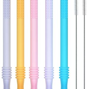 Mothby Teething Sticks for Babies Pack of 5, 6.3 Inches Long with 2 Pcs of Cleaning Brushes Straws for 3-12 Months Old Babies, Premium Food Grade Silicone, Refrigerator & Dishwasher Safe
