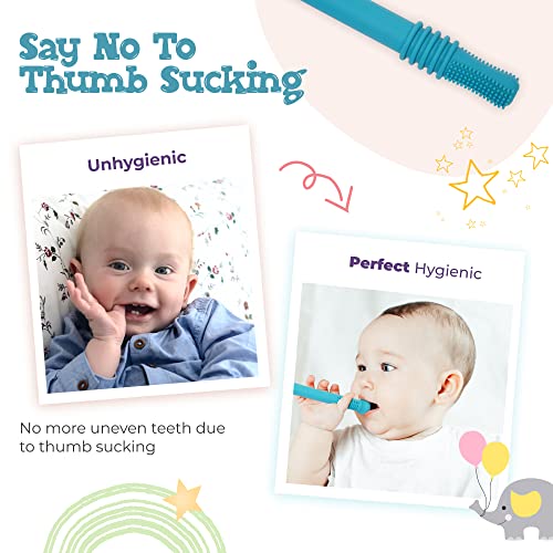 Mothby Teething Sticks for Babies Pack of 5, 6.3 Inches Long with 2 Pcs of Cleaning Brushes Straws for 3-12 Months Old Babies, Premium Food Grade Silicone, Refrigerator & Dishwasher Safe