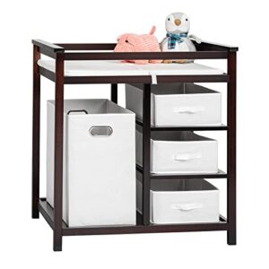 Lovin&Hugin Changing Table, Baby Diaper Changing Table with Laundry Hamper, 3 Storage Baskets and Removable Pad, Brown