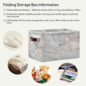 MNSRUU Storage Basket Grey Abstract Fluid Marble Collapsible Organizer Basket with PU Handles, Waterproof Nursery Storage Bin，2 Pack