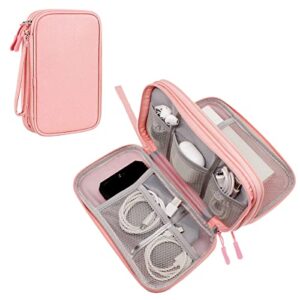 bevegekos tech organizer travel case, carry on essentials pouch bag for electronics & accessories (light pink, medium)
