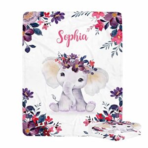 uozguy personalized elephant baby blanket for baby girl, personalized newborn girl gifts with name, newborn baby girls blankets custom, elephant baby name blanket, 30"x40"