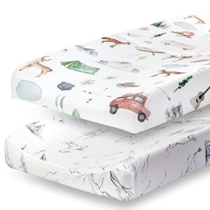 pobibaby - 2 pack premium changing pad cover - ultra-soft cotton blend, stylish woodland pattern, safe and snug for baby (explore)