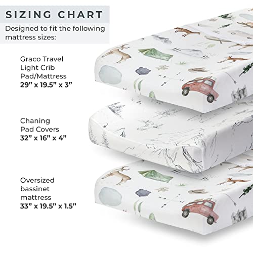 Pobibaby - 2 Pack Premium Changing Pad Cover - Ultra-Soft Cotton Blend, Stylish Woodland Pattern, Safe and Snug for Baby (Explore)