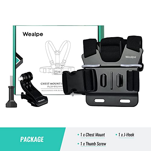 Wealpe Chest Mount Harness Chesty Strap Compatible with GoPro Hero 11, 10, 9, 8, 7, Max, Fusion, Hero (2018), 6, 5, 4, Session, 3+, 3, 2, 1, DJI Osmo, Xiaomi Yi Cameras