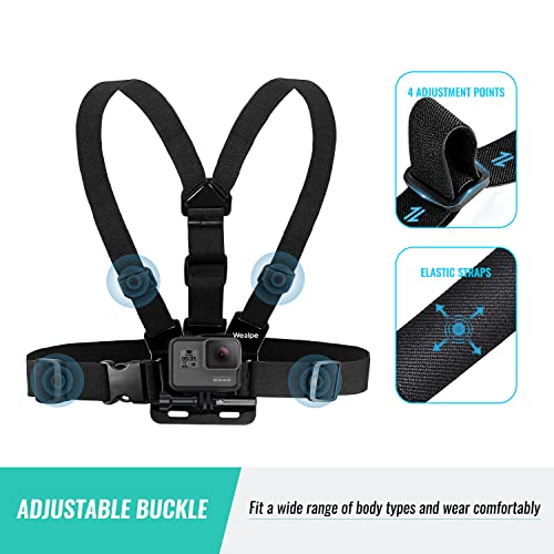 Wealpe Chest Mount Harness Chesty Strap Compatible with GoPro Hero 11, 10, 9, 8, 7, Max, Fusion, Hero (2018), 6, 5, 4, Session, 3+, 3, 2, 1, DJI Osmo, Xiaomi Yi Cameras