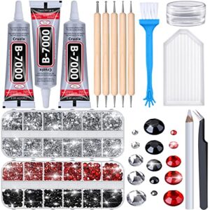 b-7000 glue for rhinestones crafts, 4000pcs upgrade crystal clear flatback rhinestones with 3pcs adhesive glue dotting pen wax pencil tray tool for nail art tumbler diy jewelry beads shoes clothes
