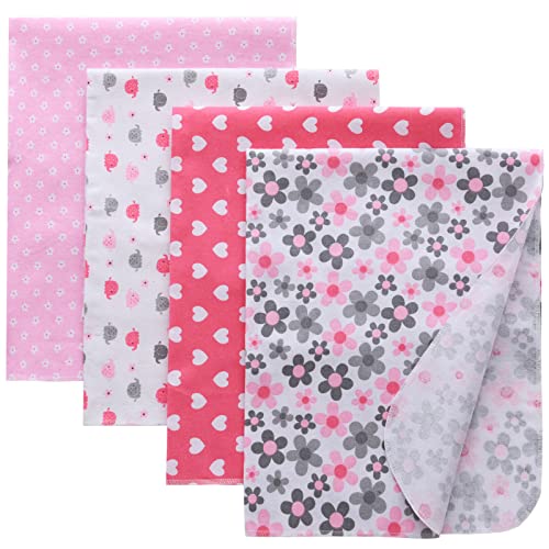 Gina Era Flannel Receiving Blankets, Baby Swaddle Blankets 100% Cotton 4 Pcs One Size 30 X 30 Inch for Baby Boy or Baby Girl (Style11)