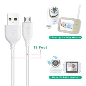 Smays Charger Cable Replacement for Motorola, Owlet, Infant Optics Baby Monitor - Micro USB Charging Cord 13 ft