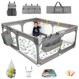 baby playpen set(grey 75"*59"), playpin for babies and toddlers, extra large baby fence area with anti-slip base,playard indoor & outdoor with playmat