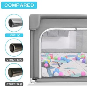Baby Playpen Set(Grey 75"*59"), playpin for Babies and Toddlers, Extra Large Baby Fence Area with Anti-Slip Base,Playard Indoor & Outdoor with Playmat