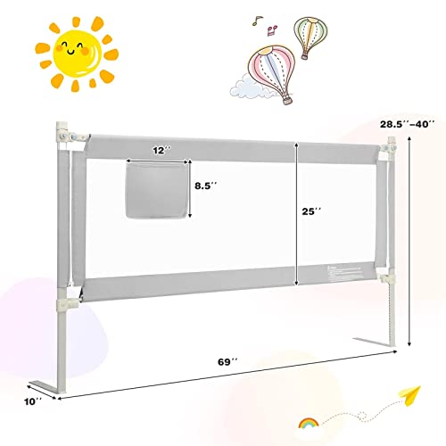 BABY JOY Bed Rail for Toddlers, 69’’ Extra Long, Height Adjustable & Foldable Baby Bed Rail Guard w/Storage Pocket & Double Safety Child Lock for Kids Twin Double Full Size Queen King Mattress (Gray)