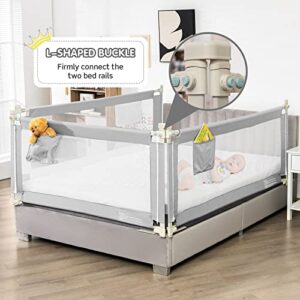 BABY JOY Bed Rail for Toddlers, 69’’ Extra Long, Height Adjustable & Foldable Baby Bed Rail Guard w/Storage Pocket & Double Safety Child Lock for Kids Twin Double Full Size Queen King Mattress (Gray)