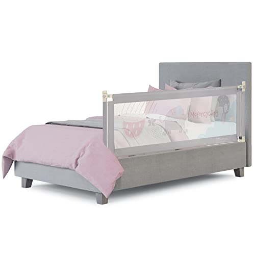 BABY JOY Bed Rail for Toddlers, 69’’ Extra Long, Height Adjustable & Foldable Baby Bed Rail Guard w/Breathable Mesh & Double Safety Child Lock for Kids Twin Double Full Size Queen King Mattress, Gray