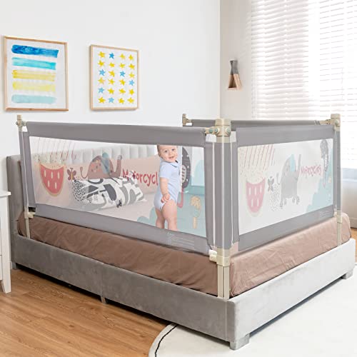 BABY JOY Bed Rail for Toddlers, 69’’ Extra Long, Height Adjustable & Foldable Baby Bed Rail Guard w/Breathable Mesh & Double Safety Child Lock for Kids Twin Double Full Size Queen King Mattress, Gray