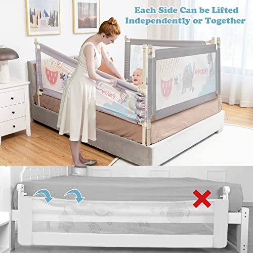 BABY JOY Bed Rail for Toddlers, 69’’ Extra Long, Height Adjustable & Foldable Baby Bed Rail Guard w/Breathable Mesh & Double Safety Child Lock for Kids Twin Double Full Size Queen King Mattress, Gray