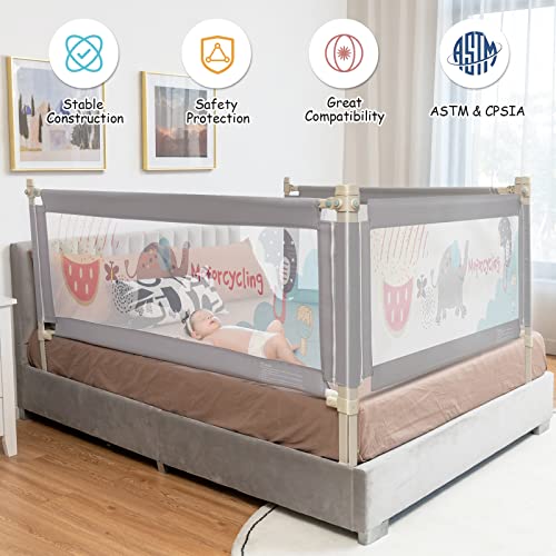BABY JOY Bed Rail for Toddlers, 69’’ Extra Long, Height Adjustable & Foldable Baby Bed Rail Guard w/Breathable Mesh & Double Safety Child Lock for Kids Twin Double Full Size Queen King Mattress, Gray
