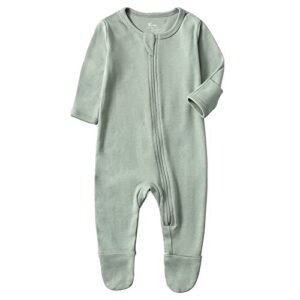 o2 baby baby footed sleepers organic cotton newborn pajamas, baby girls boys footed sleep 'n play（newborn, sage）