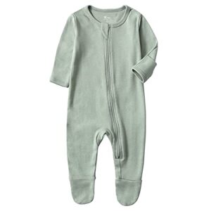 O2 BABY Baby Footed Sleepers Organic Cotton Newborn Pajamas, Baby Girls Boys Footed Sleep 'n Play（Newborn, Sage）