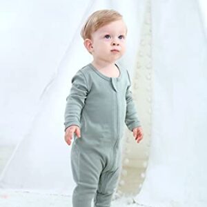 O2 BABY Baby Footed Sleepers Organic Cotton Newborn Pajamas, Baby Girls Boys Footed Sleep 'n Play（Newborn, Sage）