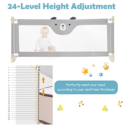 BABY JOY Bed Rail for Toddlers, 69’’ Extra Long, Height Adjustable & Folding Baby Bed Rail Guard w/Breathable Mesh & Double Safety Child Lock for Kids Twin Double Full Size Queen King Mattress (Gray)