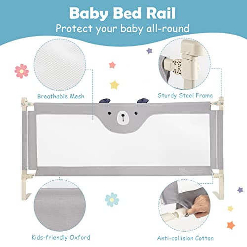 BABY JOY Bed Rail for Toddlers, 69’’ Extra Long, Height Adjustable & Folding Baby Bed Rail Guard w/Breathable Mesh & Double Safety Child Lock for Kids Twin Double Full Size Queen King Mattress (Gray)