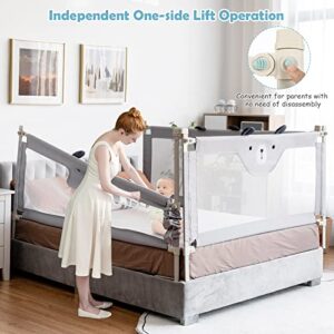 BABY JOY Bed Rail for Toddlers, 69’’ Extra Long, Height Adjustable & Folding Baby Bed Rail Guard w/Breathable Mesh & Double Safety Child Lock for Kids Twin Double Full Size Queen King Mattress (Gray)