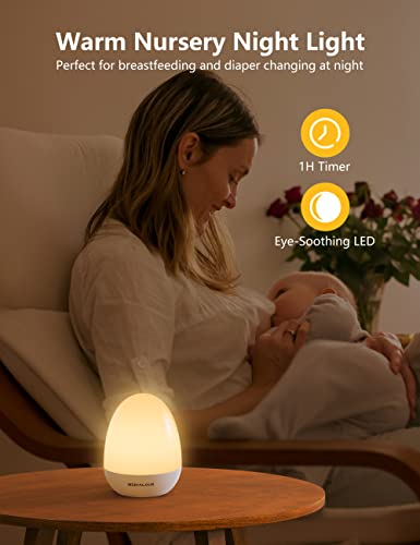 MediAcous Night Lights for Kids Room, Baby Night Light with Stable Charging Pad, Dimmable Kids Night Light with 1H Timer & Touch Control, ABS+PC LED Egg Lamps for Breastfeeding, Up to 200H