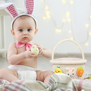 LimBridge Easter Baskets for Kids Baby: Cute Knitted Babys First Easter Basket with Bunny Carrot Chick Decorations for Toddler Girls Boys, Soft Empty Baskets for Toys Gifts Party Favors Stuffers