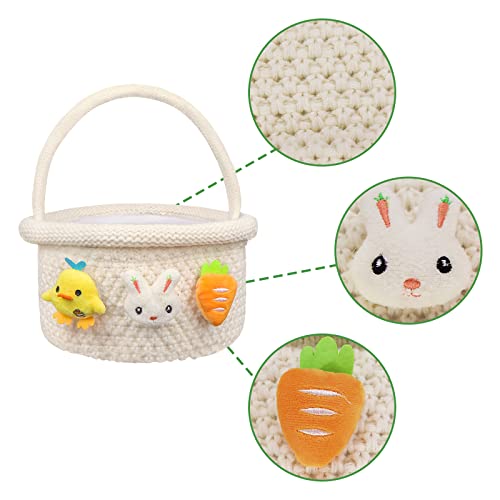 LimBridge Easter Baskets for Kids Baby: Cute Knitted Babys First Easter Basket with Bunny Carrot Chick Decorations for Toddler Girls Boys, Soft Empty Baskets for Toys Gifts Party Favors Stuffers