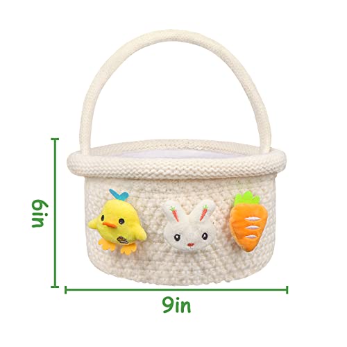 LimBridge Easter Baskets for Kids Baby: Cute Knitted Babys First Easter Basket with Bunny Carrot Chick Decorations for Toddler Girls Boys, Soft Empty Baskets for Toys Gifts Party Favors Stuffers