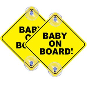 2pcs baby on board signs- suction cups - kids on board car sticker - waterproof baby on board car accessories sign- car signs baby on board for car window bumper stickers