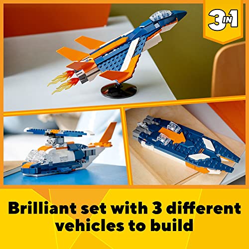 LEGO Creator 3in1 Supersonic Jet Plane to Helicopter to Speed Boat Toy Set 31126, Buildable Vehicle Models for Kids, Boys and Girls 7 Plus Years Old